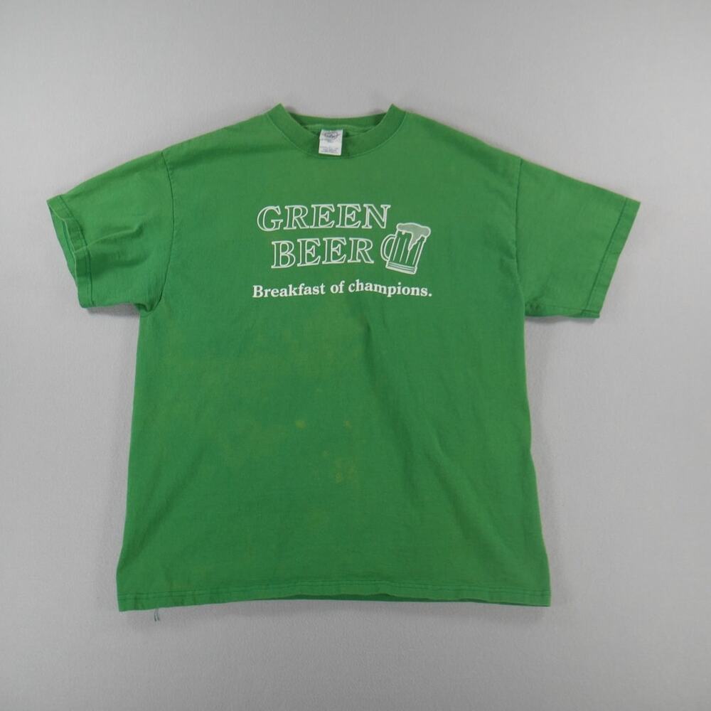 Vintage Y2K Delta Magnum Weight Green Beer Graphic Green Tee Mens Size Large
